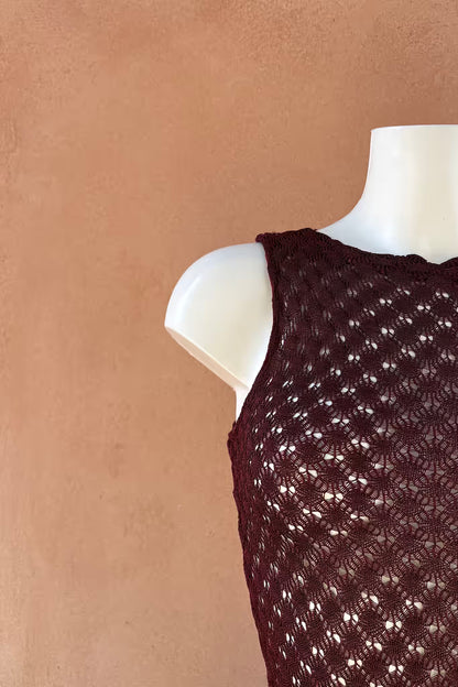 The Deep Burgundy Crochet Mini Dress