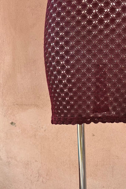 The Deep Burgundy Crochet Mini Dress