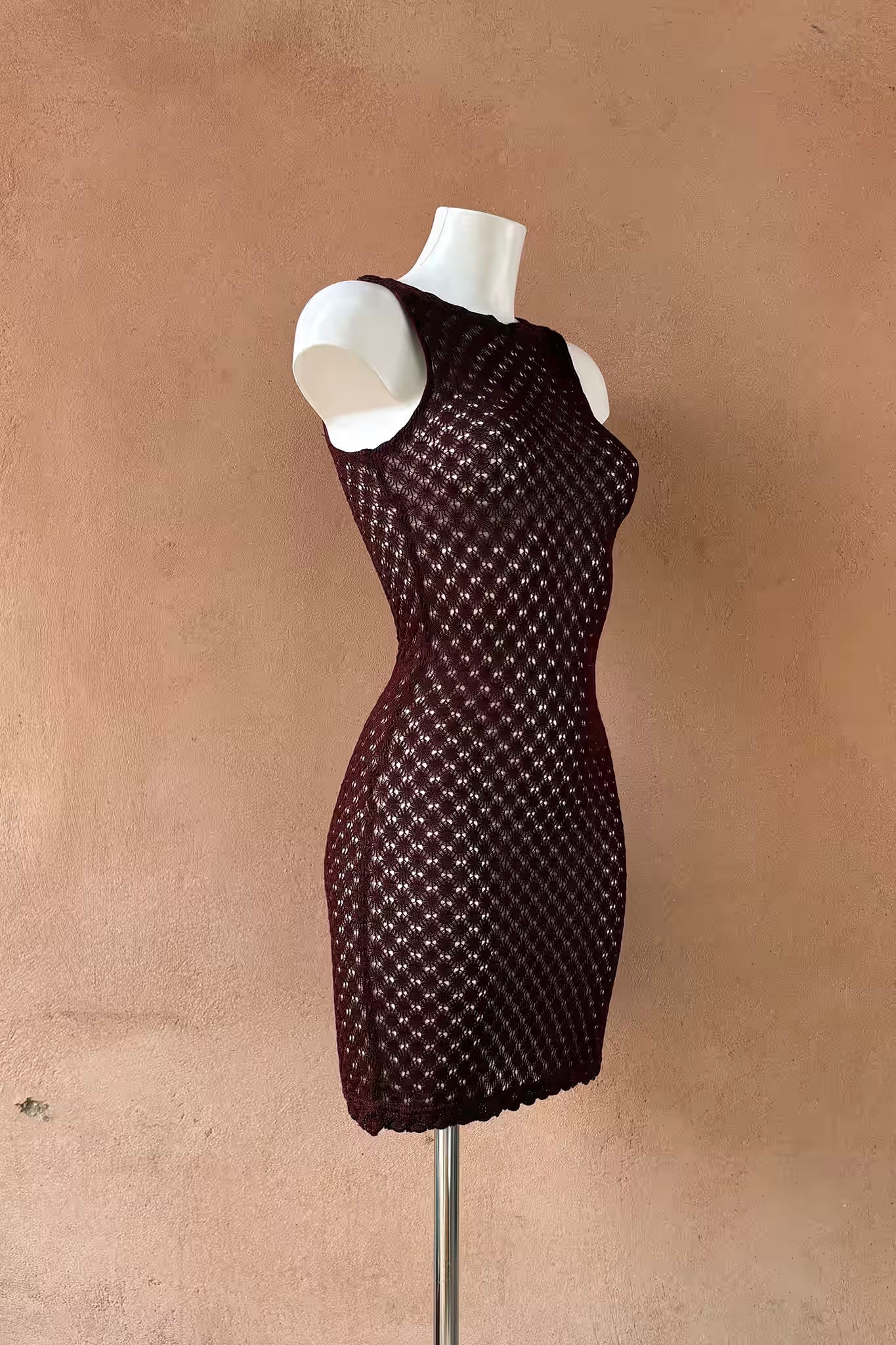The Deep Burgundy Crochet Mini Dress
