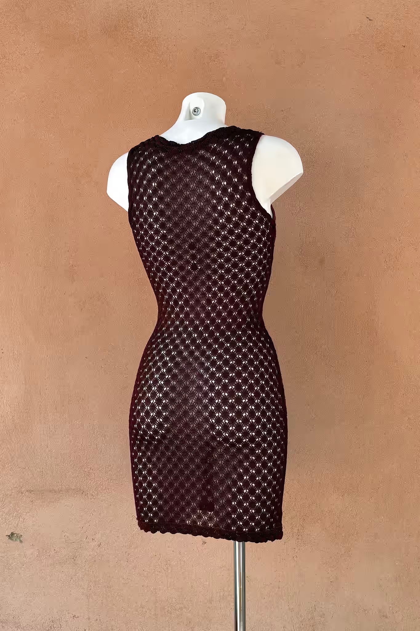 The Deep Burgundy Crochet Mini Dress