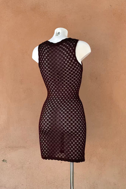 The Deep Burgundy Crochet Mini Dress