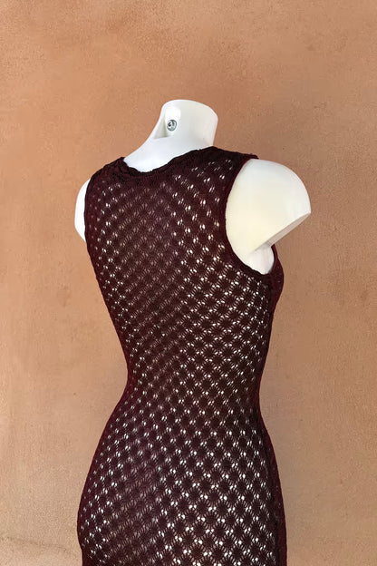 The Deep Burgundy Crochet Mini Dress