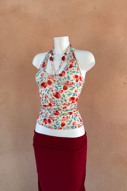 The Elastic Floral Halter Top
