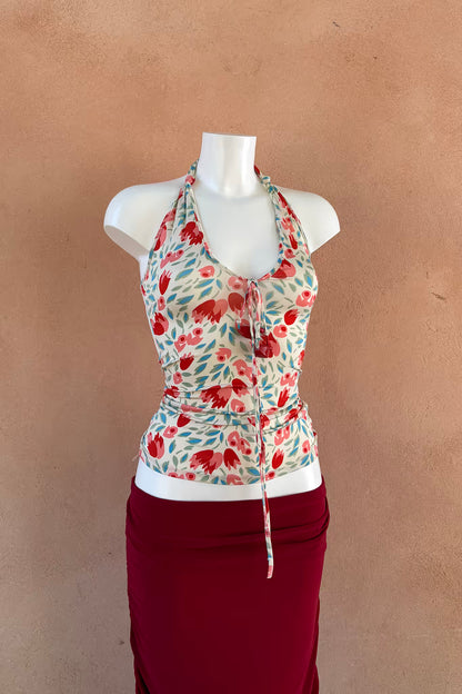 The Elastic Floral Halter Top