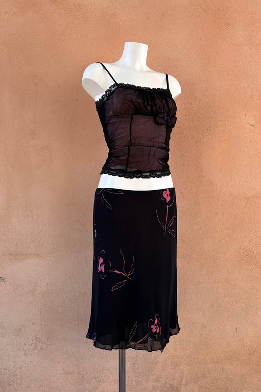 The Black Rose Chiffon Midi Skirt