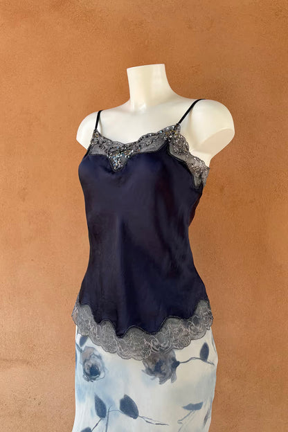 The Smoky Blue Silk Satin Tank Top