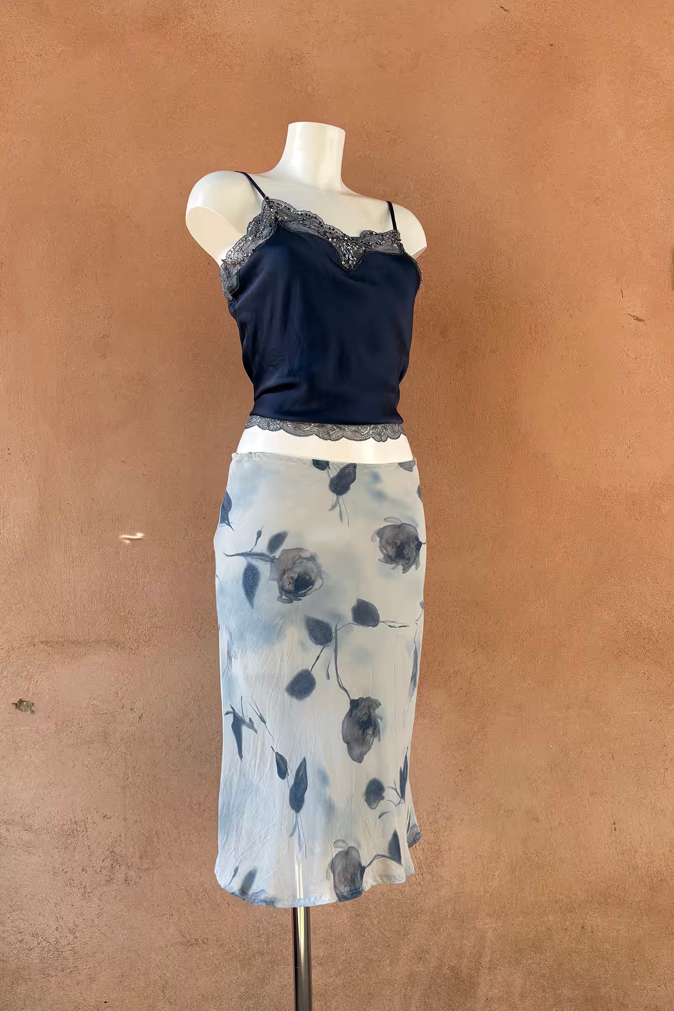 The Smoky Blue Silk Satin Tank Top