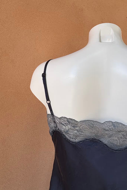 The Smoky Blue Silk Satin Tank Top