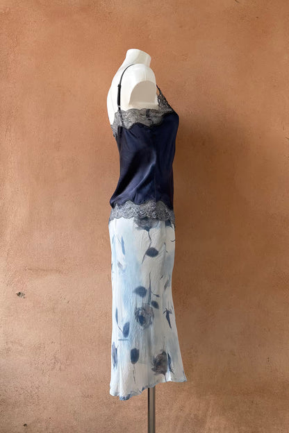 The Smoky Blue Silk Satin Tank Top