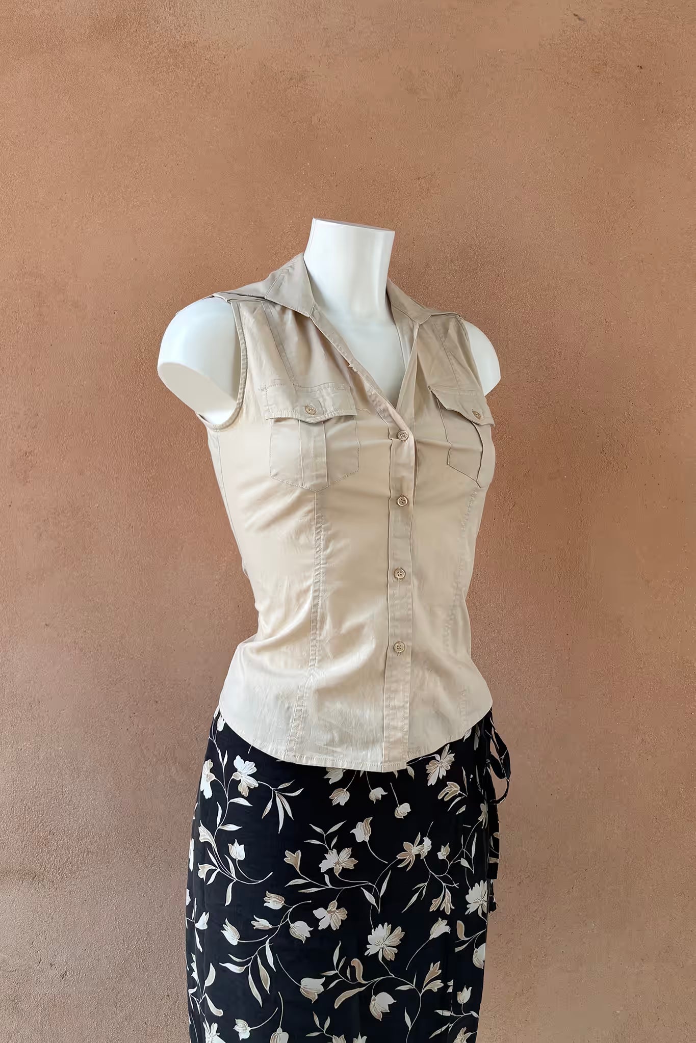 The Y2K Cream Tailored Sleeveless Shirt