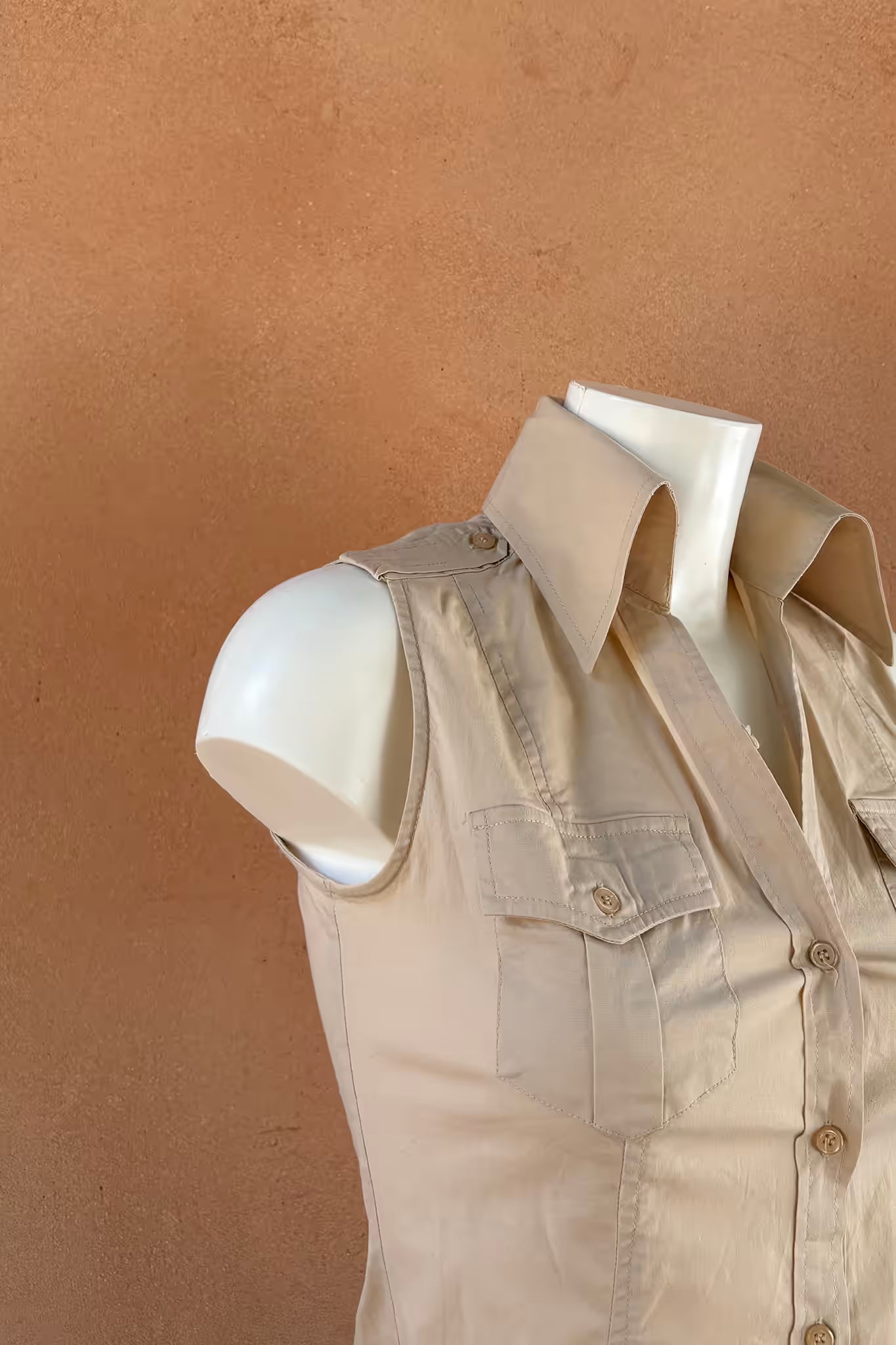 The Y2K Cream Tailored Sleeveless Shirt