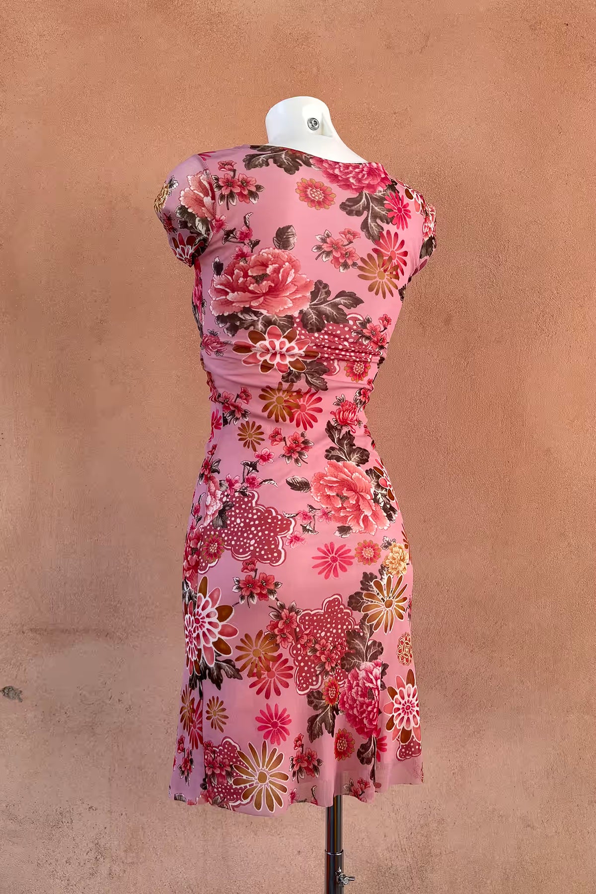 The Pink Ruched Mesh 90s Dress