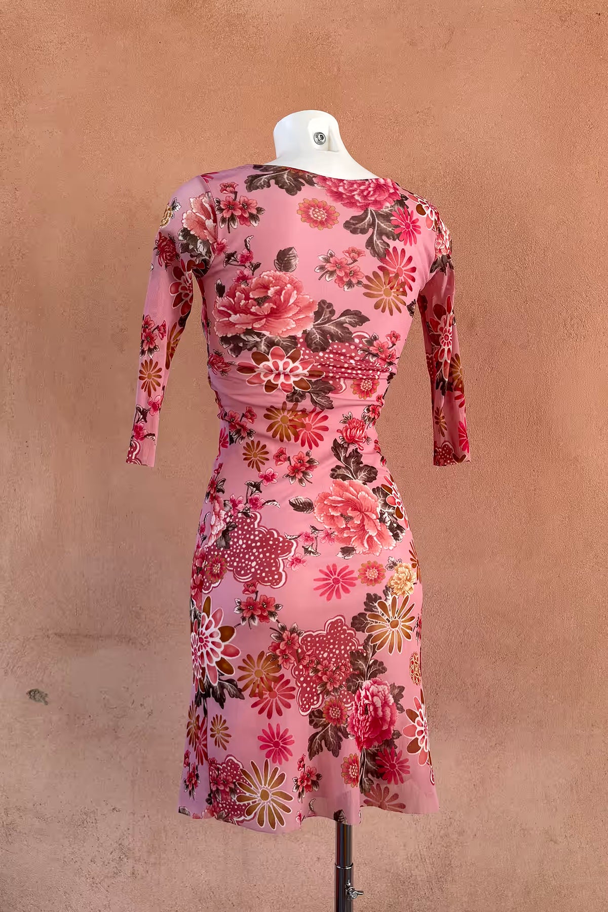 The Pink Ruched Mesh 90s Dress