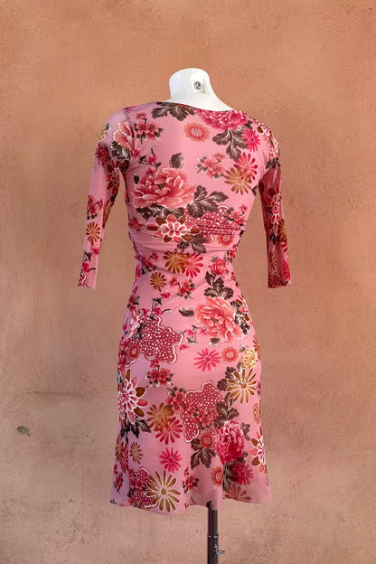 The Pink Ruched Mesh 90s Dress