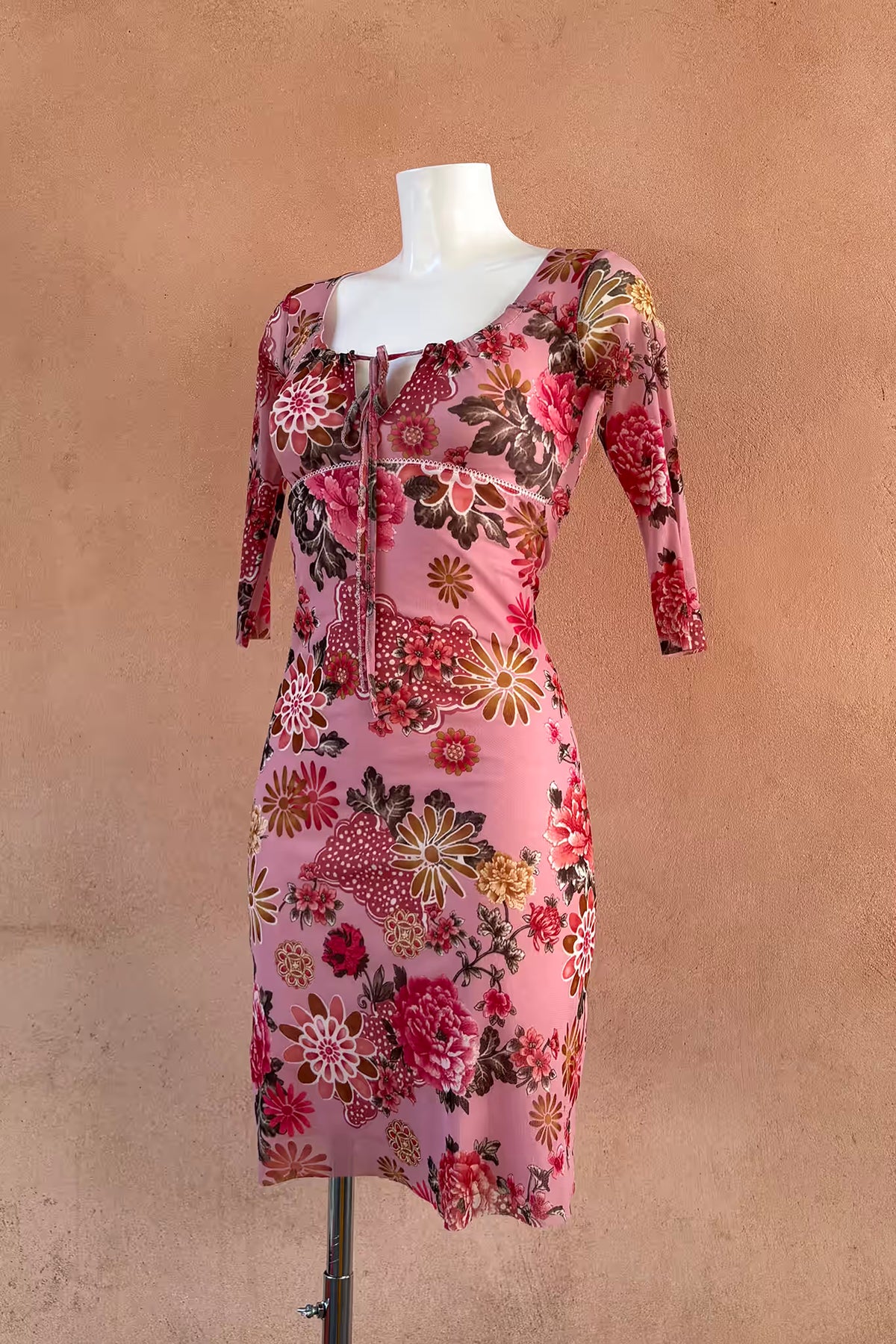 The Pink Ruched Mesh 90s Dress