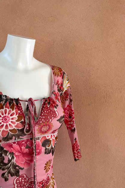 The Pink Ruched Mesh 90s Dress