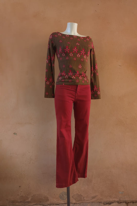 The  Floral Boat Neck Y2K Top