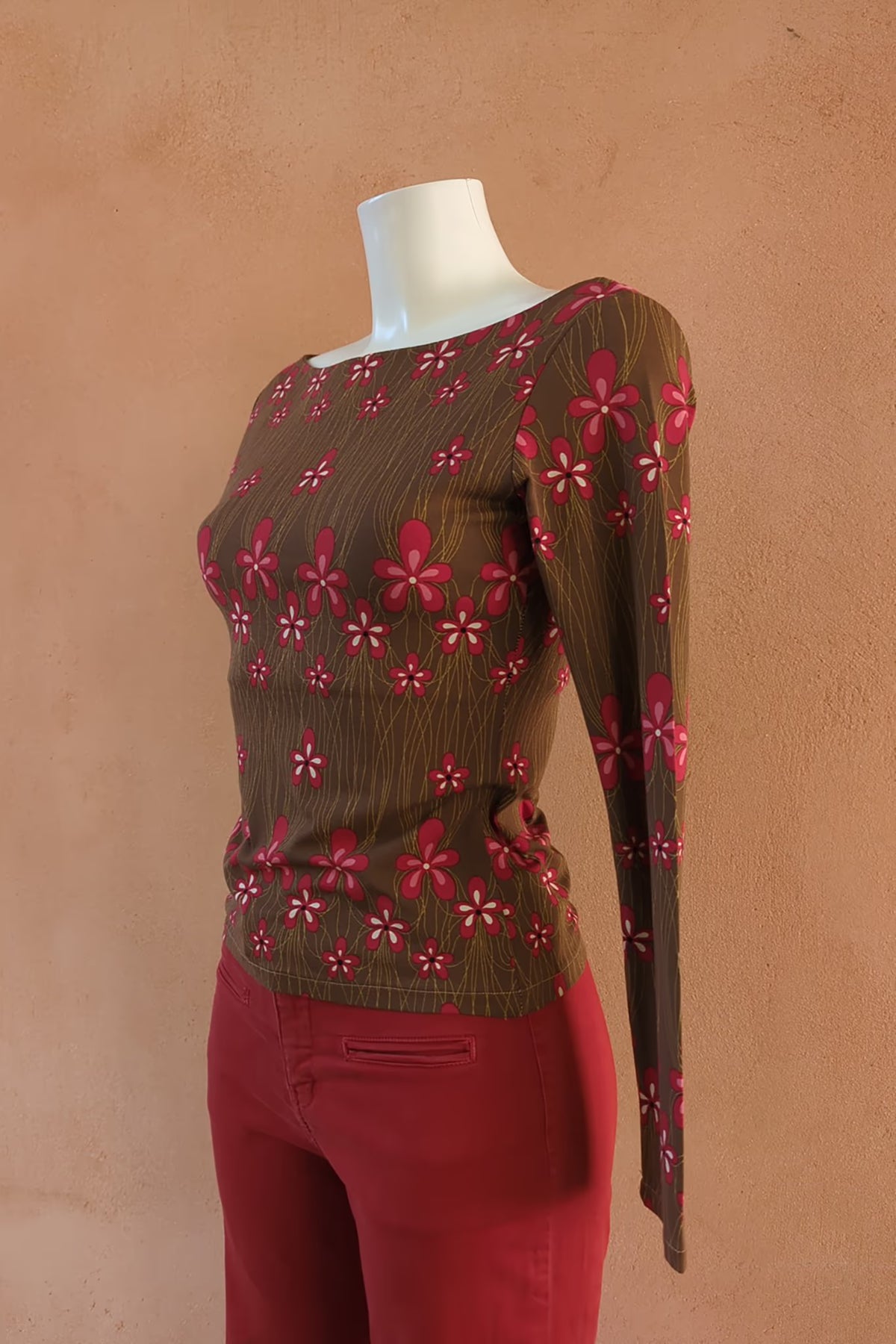 The  Floral Boat Neck Y2K Top