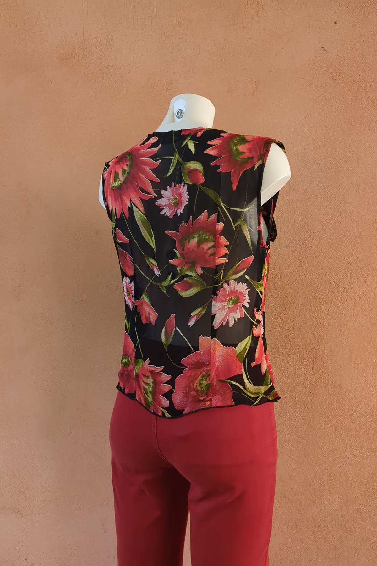 The Black Floral Polka Dot Ruffle 90s Viscose Top