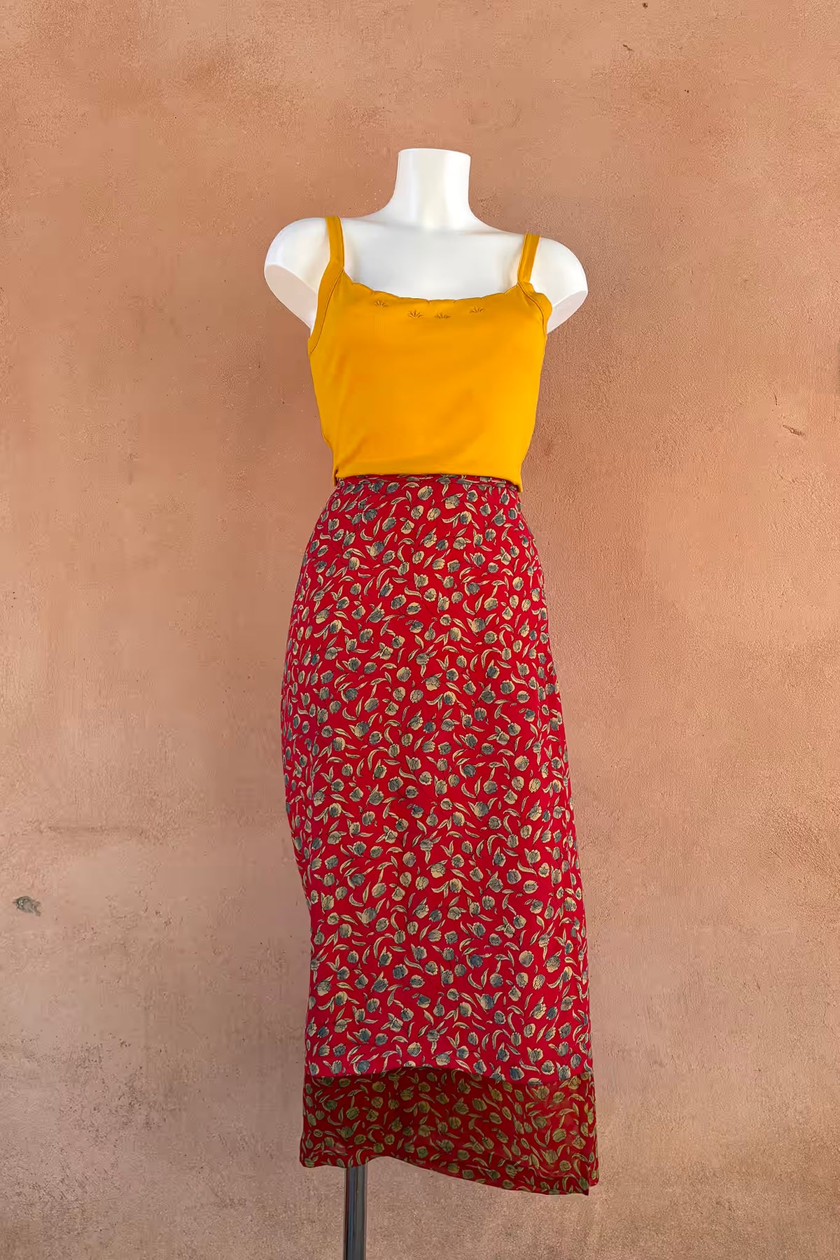 The Red Printed Viscose & Silk Maxi Wrap Skirt