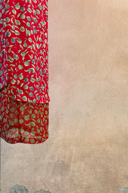 The Red Printed Viscose & Silk Maxi Wrap Skirt