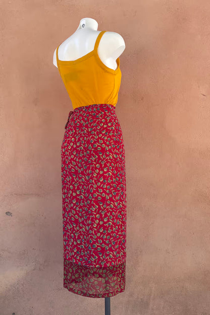 The Red Printed Viscose & Silk Maxi Wrap Skirt