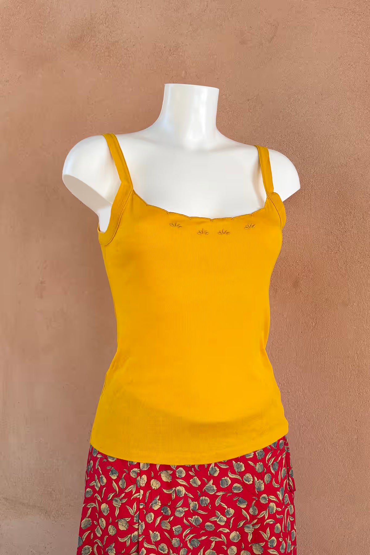 The Mustard Embroidered Cotton Cami Top