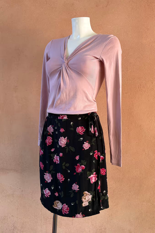 The Black Floral Mini Wrap Skirt