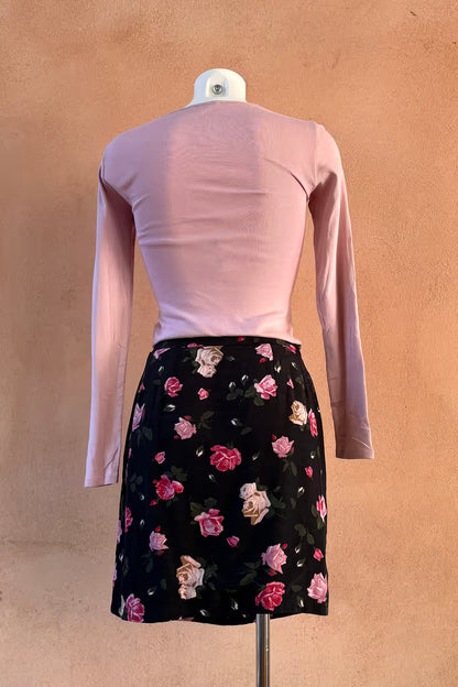 The Black Floral Mini Wrap Skirt