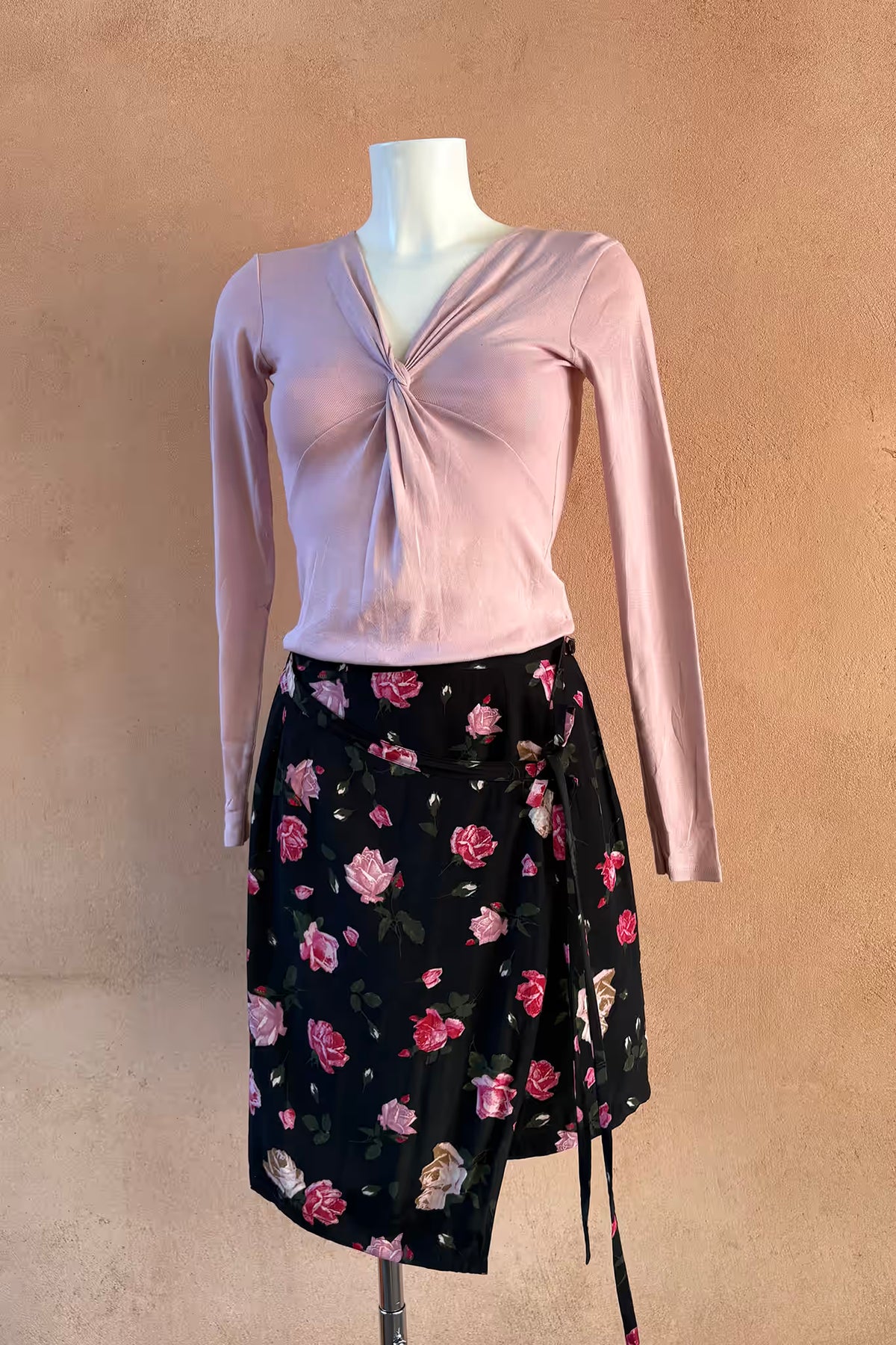 The Black Floral Mini Wrap Skirt