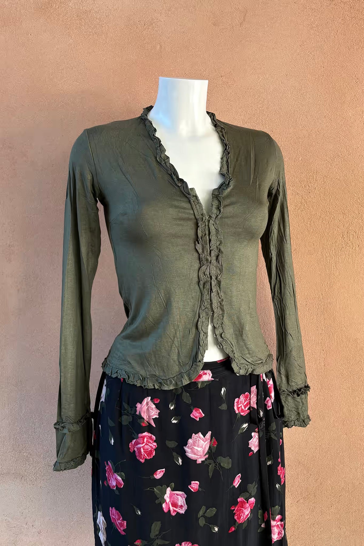 The Olive Buckle Ruffle Top