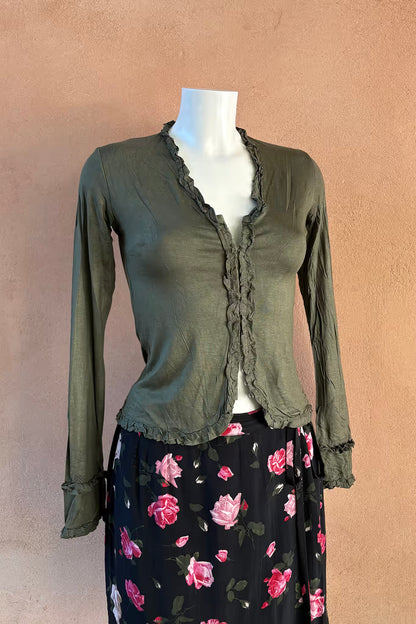 The Olive Buckle Ruffle Top