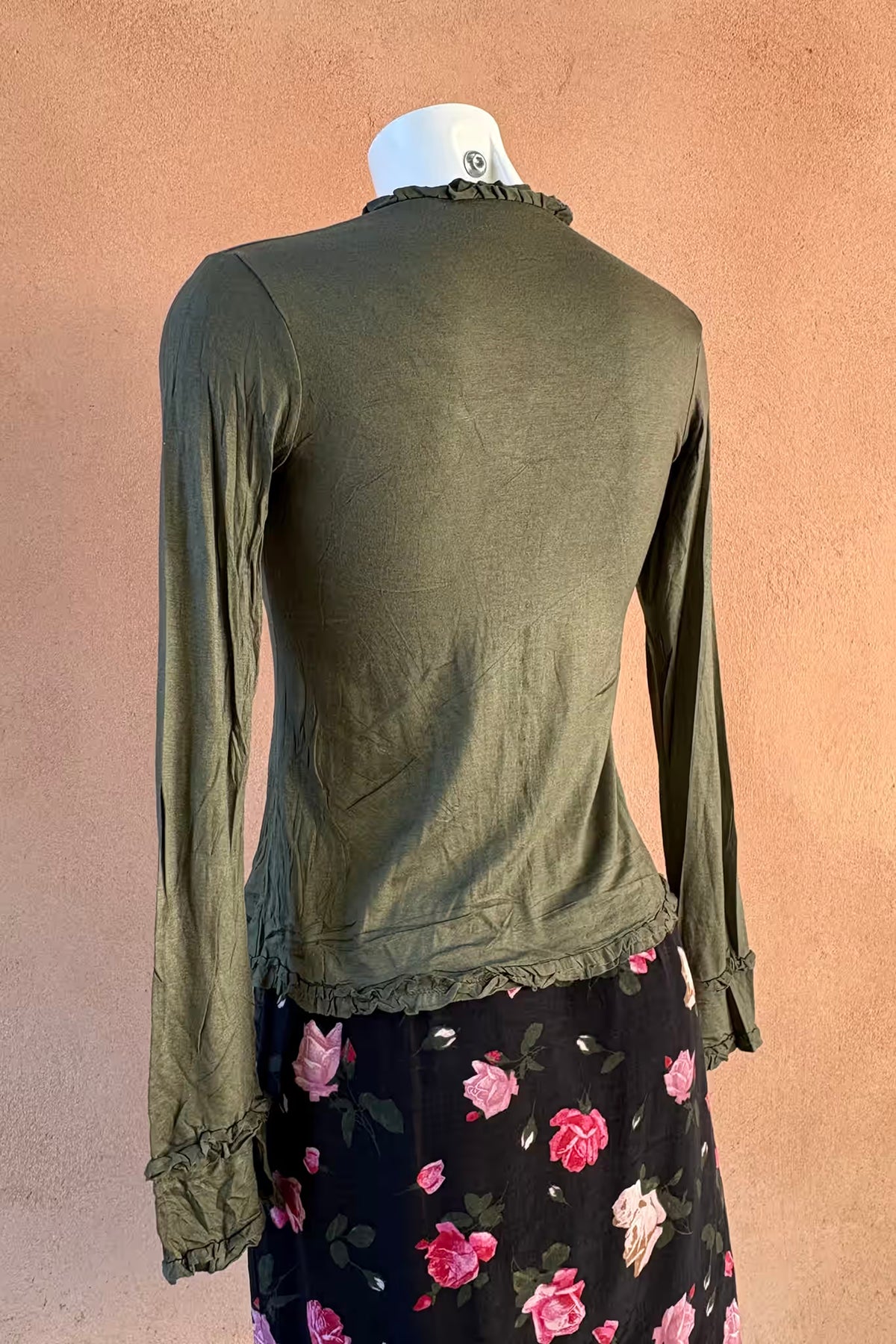 The Olive Buckle Ruffle Top