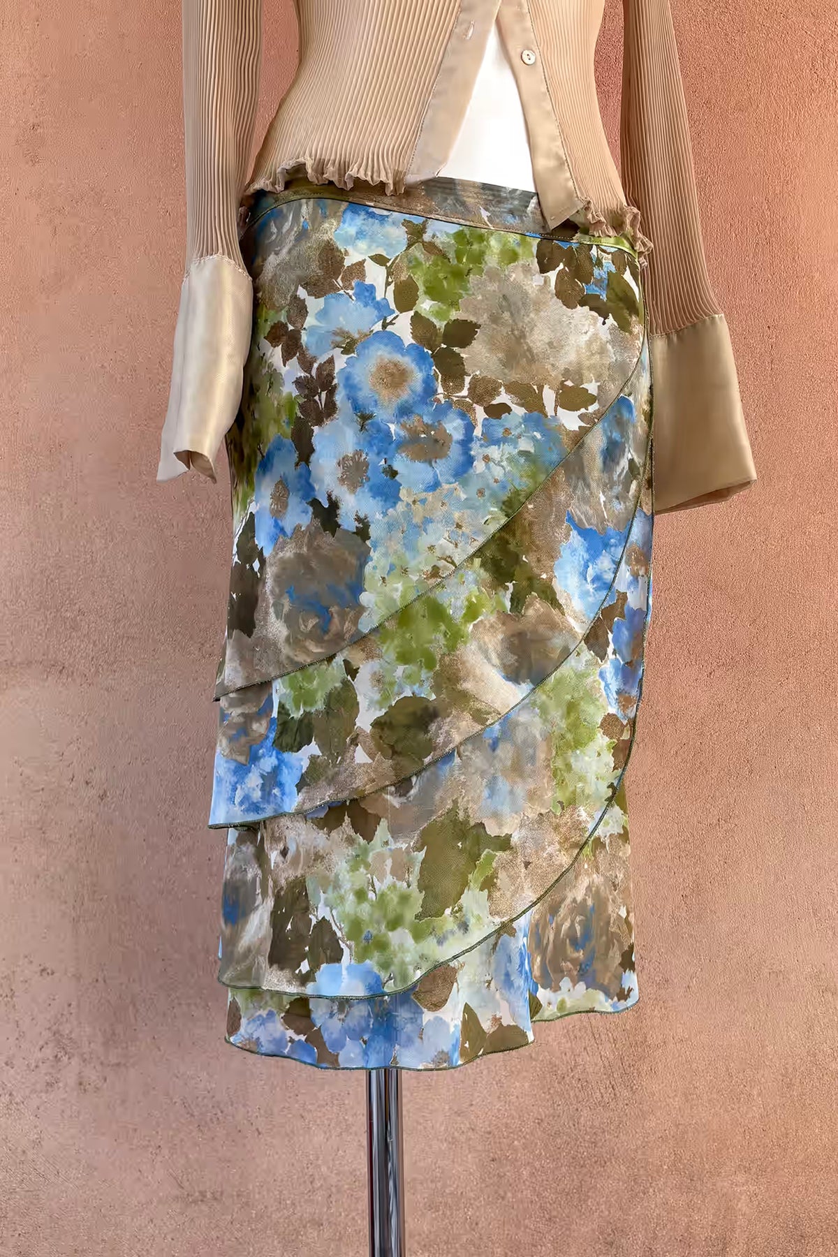 The Pastel Floral Asymmetrical Chiffon Midi Skirt