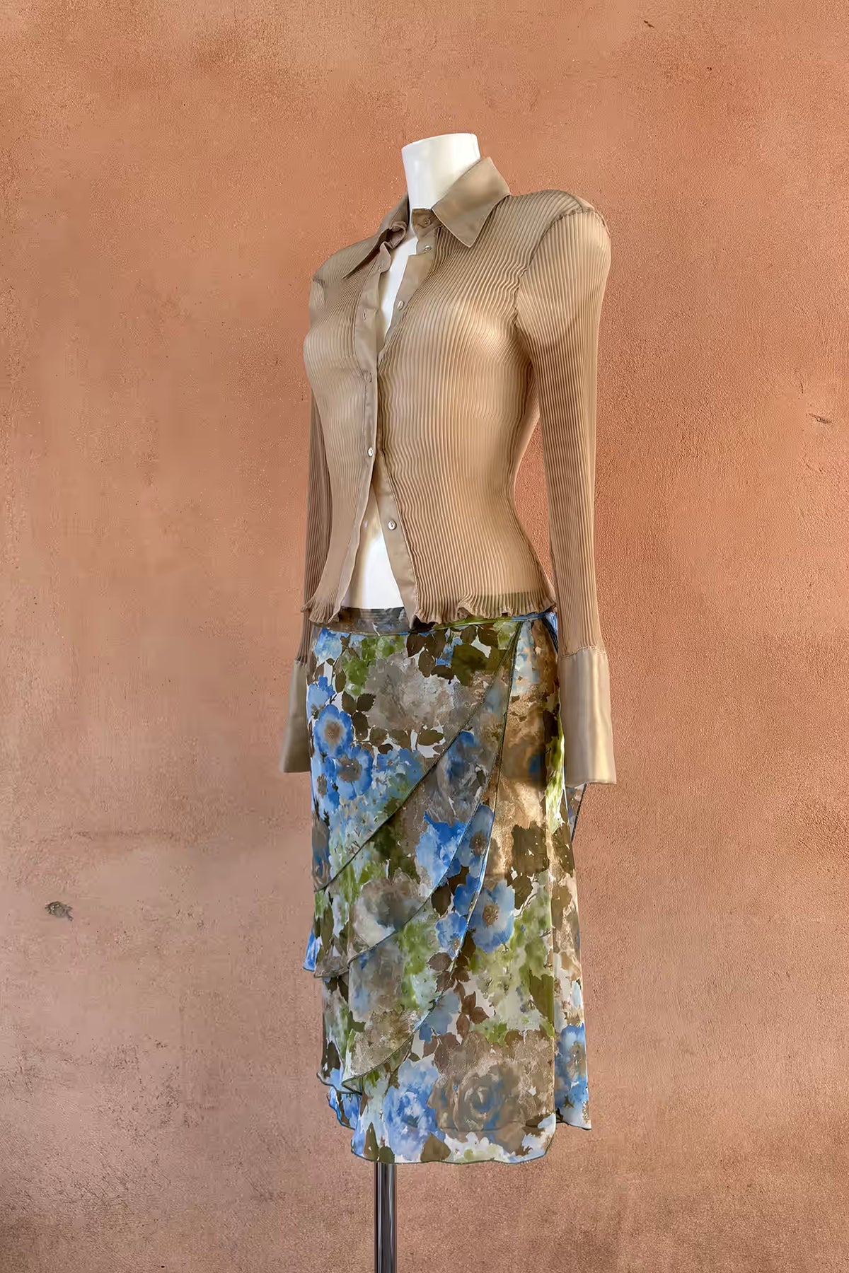 The Pastel Floral Asymmetrical Chiffon Midi Skirt
