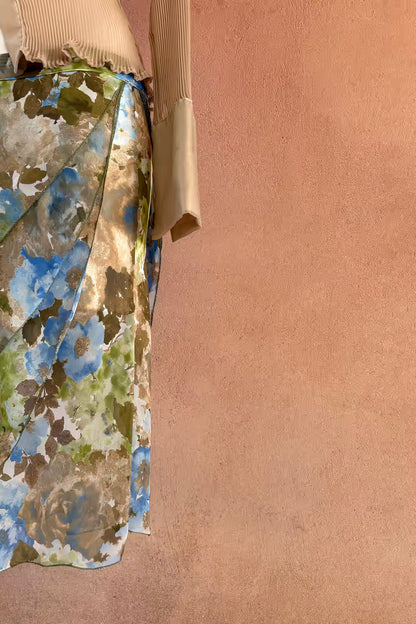 The Pastel Floral Asymmetrical Chiffon Midi Skirt