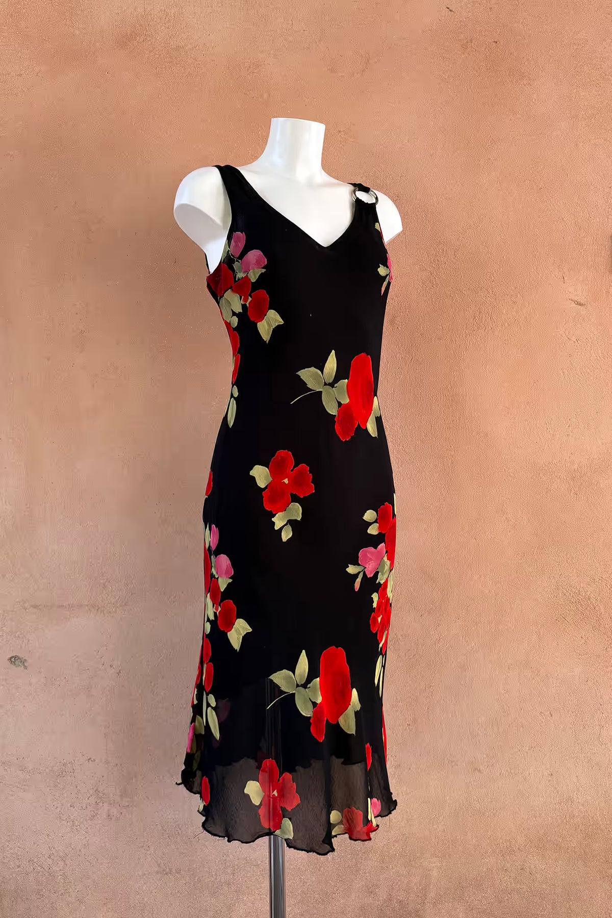 The Black Floral Silver Ring Slip Dress