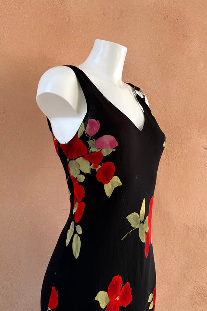 The Black Floral Silver Ring Slip Dress