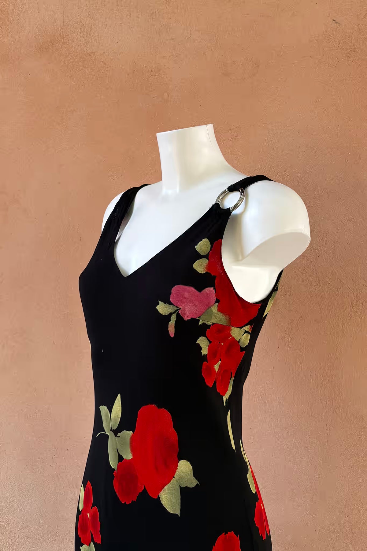 The Black Floral Silver Ring Slip Dress