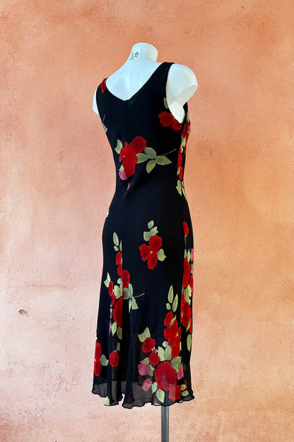 The Black Floral Silver Ring Slip Dress