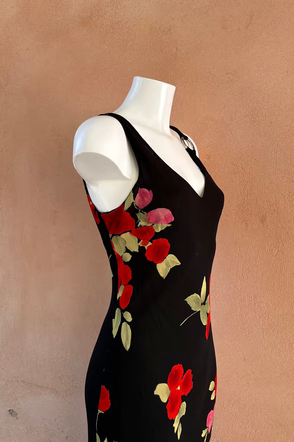 The Black Floral Silver Ring Slip Dress