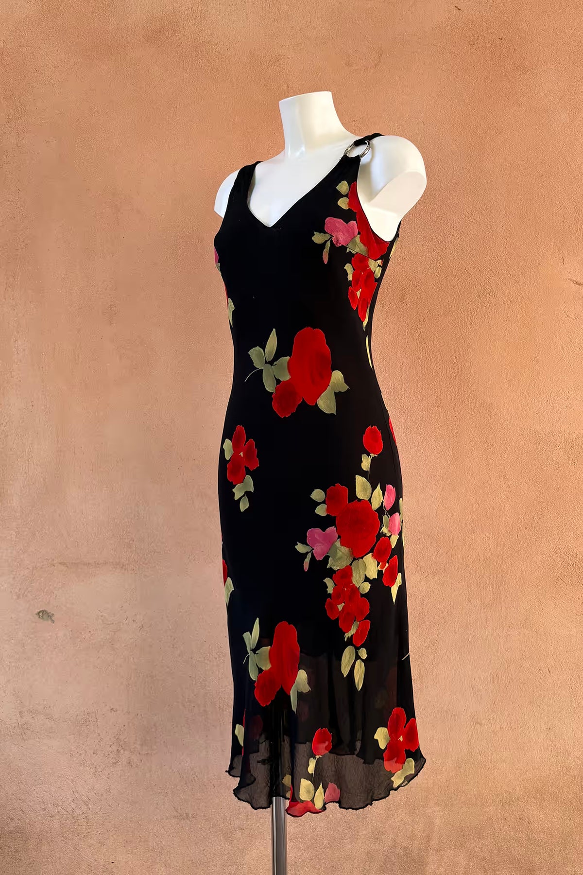 The Black Floral Silver Ring Slip Dress