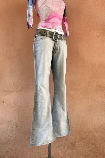 The Light Wash Belted Y2K Flare Jeans