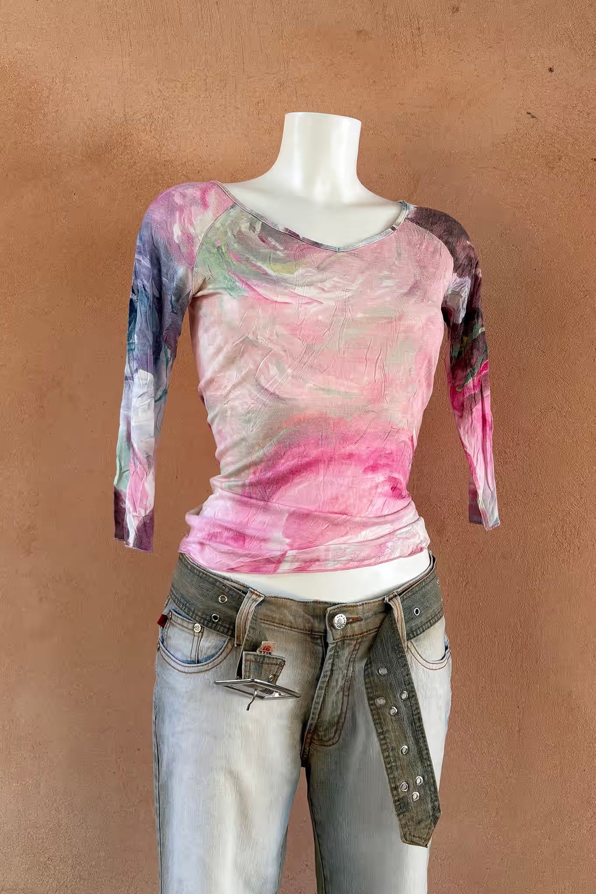The Light Wash Belted Y2K Flare Jeans