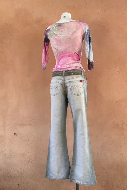 The Light Wash Belted Y2K Flare Jeans