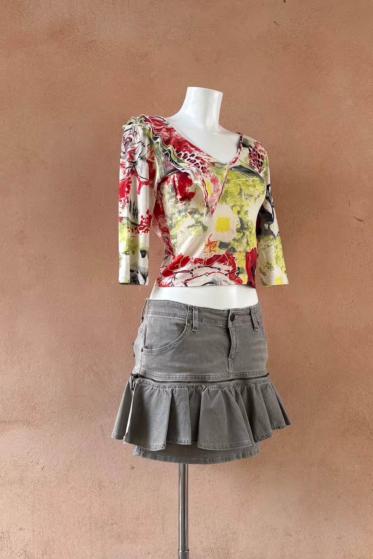 The Italian Print Ruffle Y2K Top