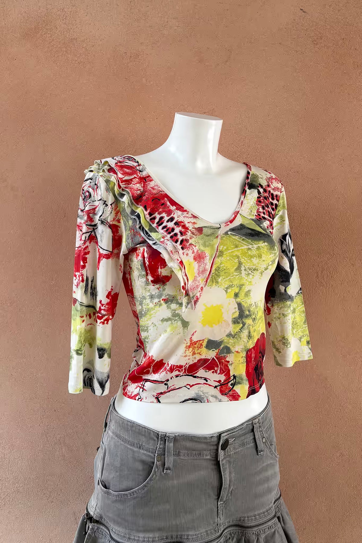 The Italian Print Ruffle Y2K Top
