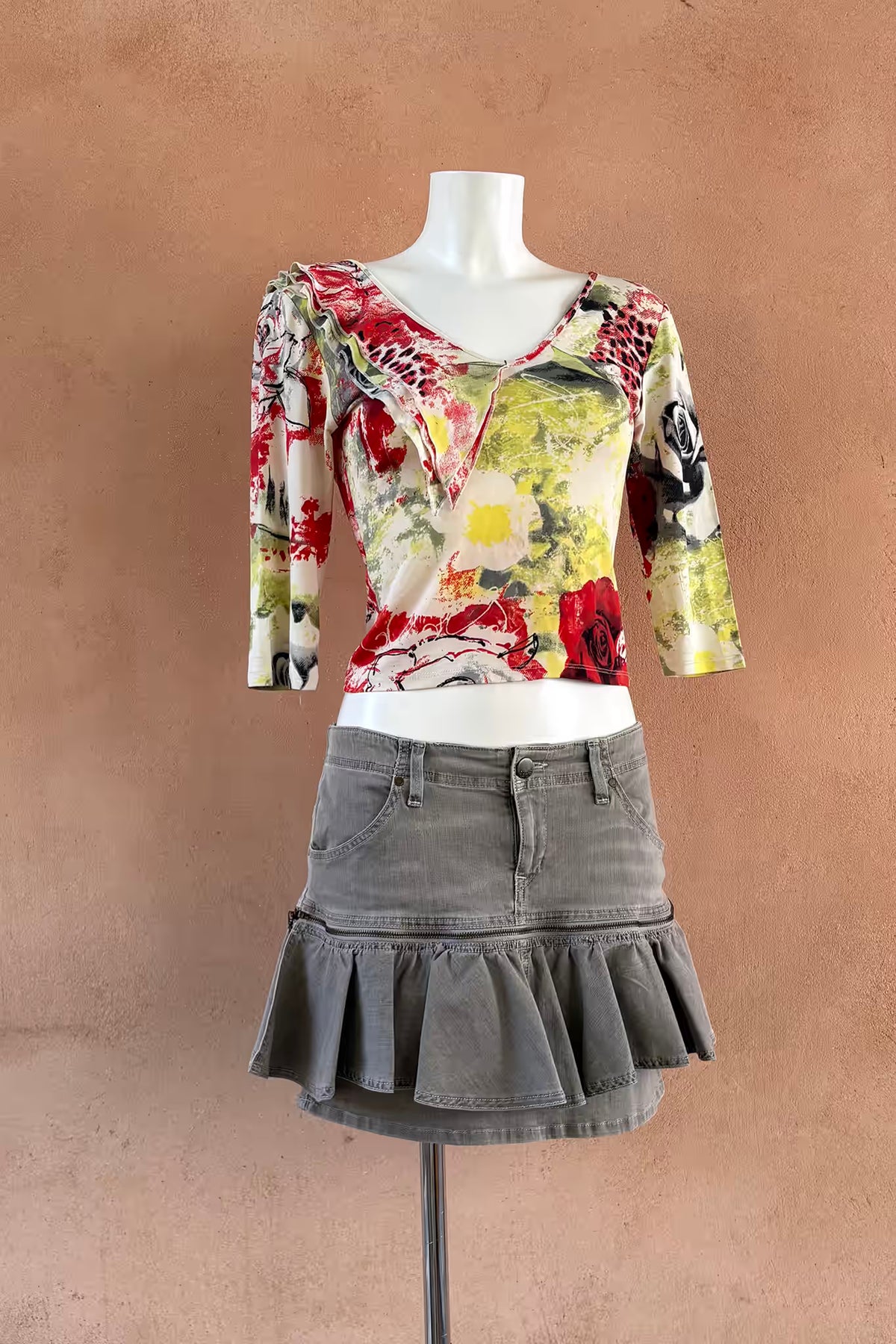 The Italian Print Ruffle Y2K Top