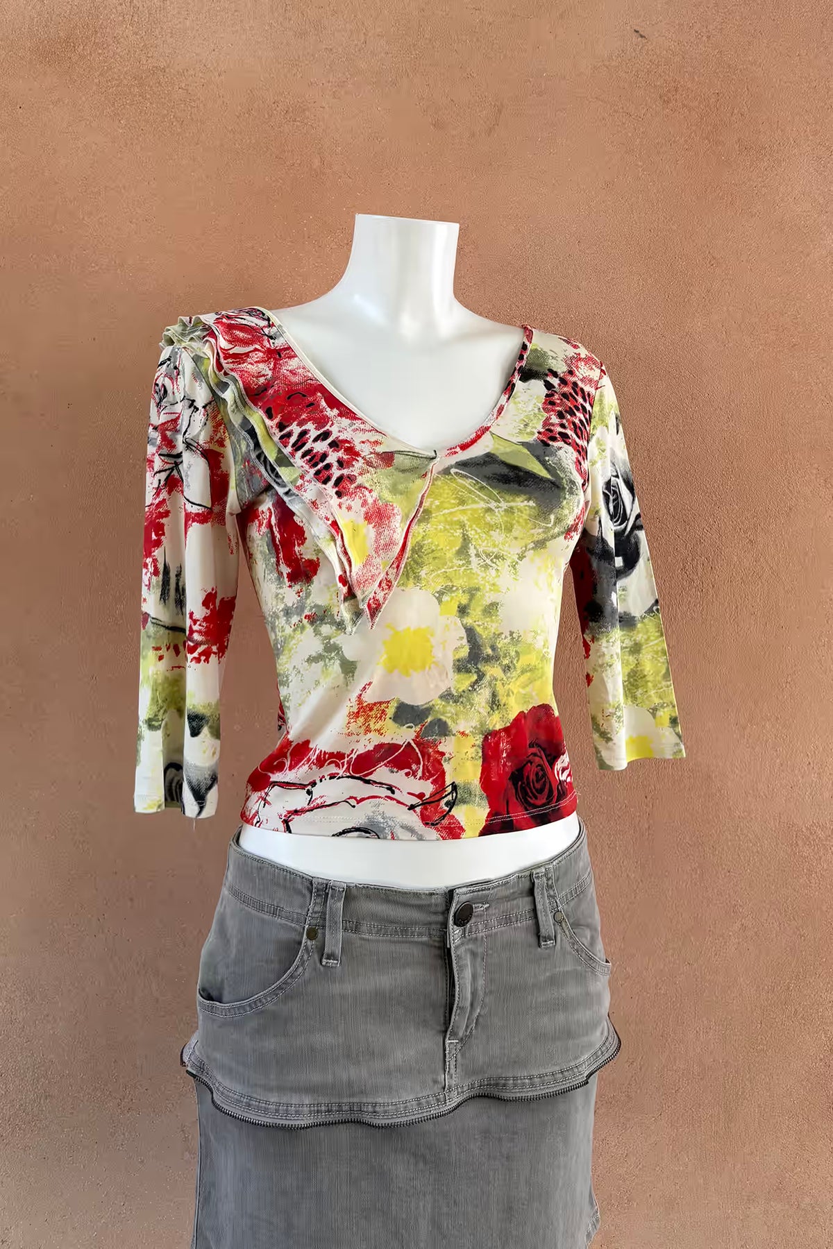 The Italian Print Ruffle Y2K Top