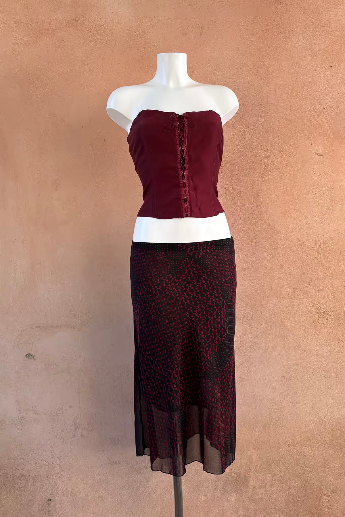 The Black & Red Chiffon Midi Skirt